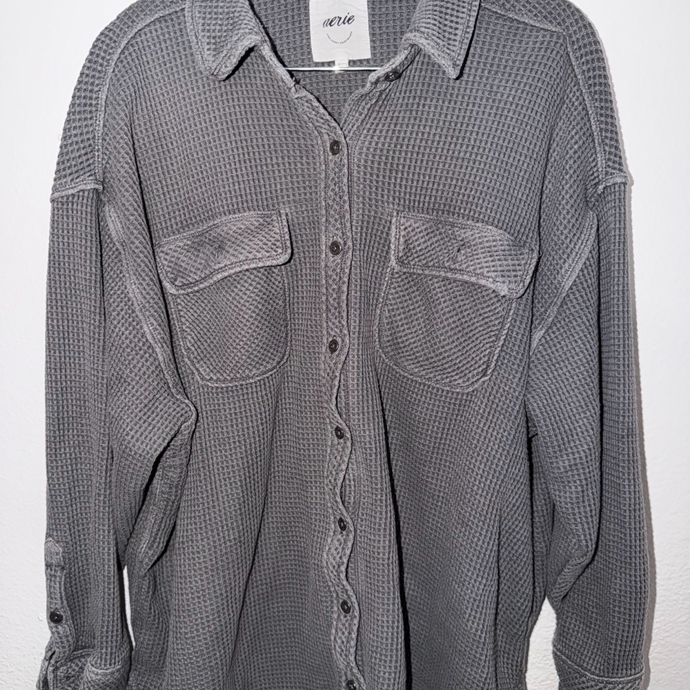 Aerie Waffle Knit Button-Up Shirt S